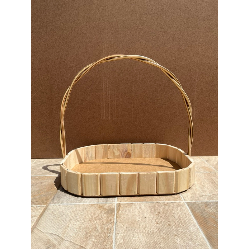 Kit 8 cestas oval 35x25cm de madeira natural