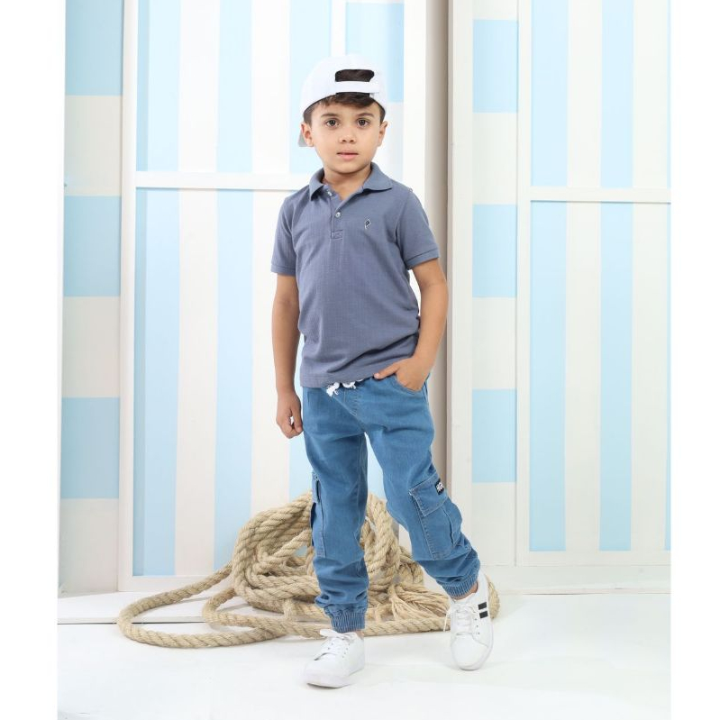 Calça Cargo Jeans Infantil e Juvenil com bordado estilo conforto