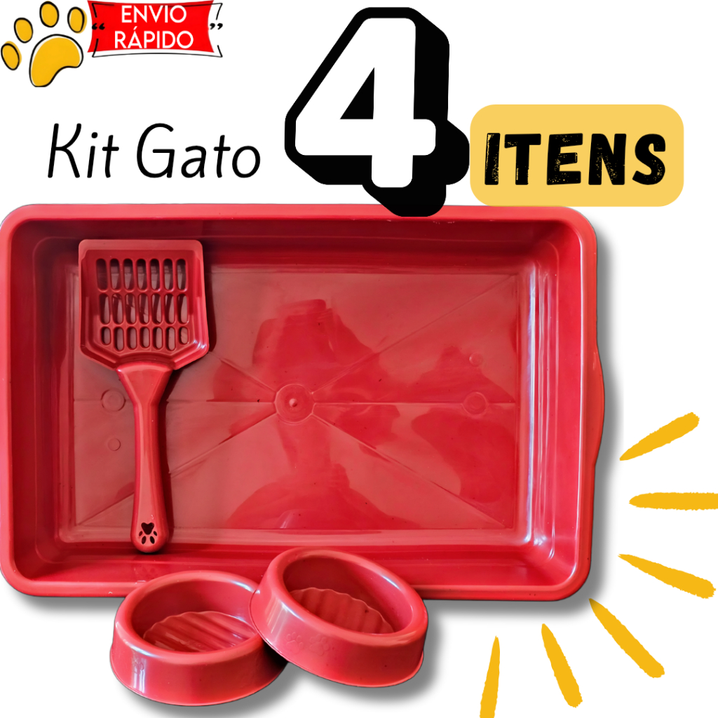 Kit gato com 4 itens , bandeja para gato, pote para gato e Pá higiênica para gato. em Oferta na Shopee