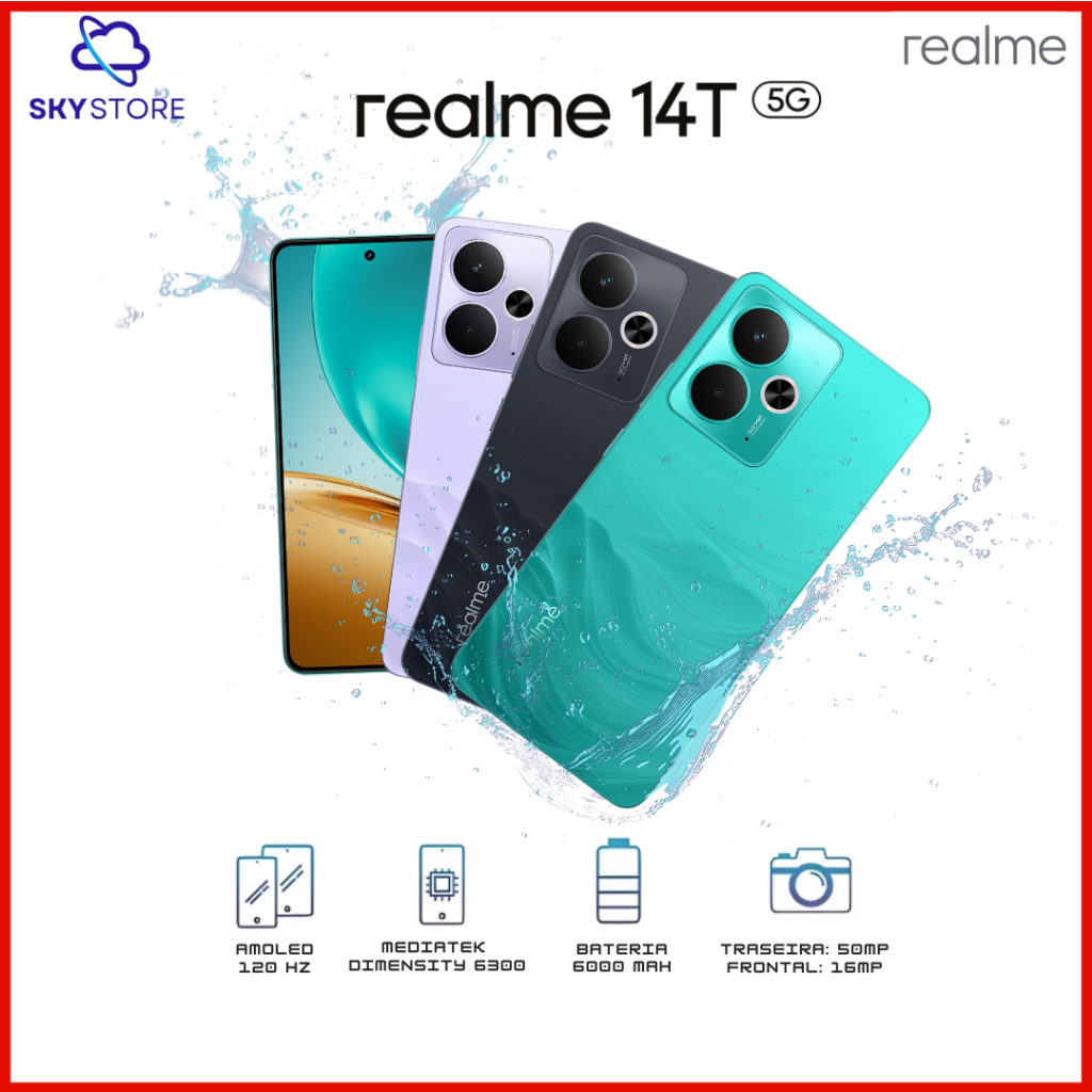 Realme 14T Conexão 5G, Proteção IP69, DImensity 6300, Câmera 50MP, Bateria 6000mAh, Versão Global Novo Lacrado em Oferta na Shopee