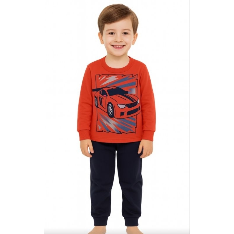 Conjunto Infantil Meia Estação 🚗 Blusa Carro + Calça Flanelada Quentinha