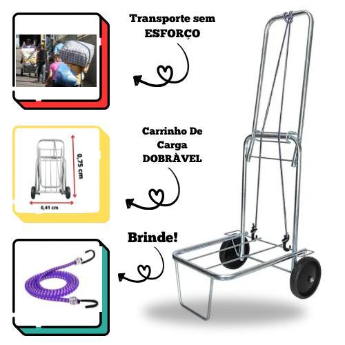 Carrinho Dobrável Maleiro 60kg Preto Cooler Praia Mala viagens bagagem mercado feira