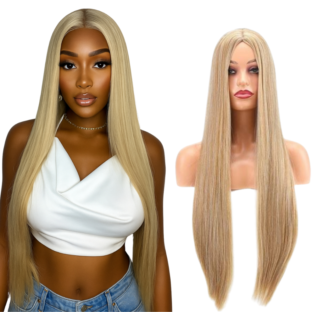 Peruca Lace Wig Fibra Premium Loiro Escuro 70 cm + Touca