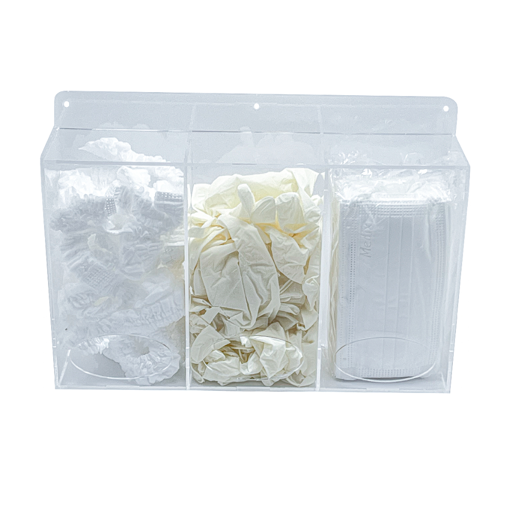 Porta Epi Triplo P/ Caixa De Toucas Mascara Luvas Em Acrilico Cristal