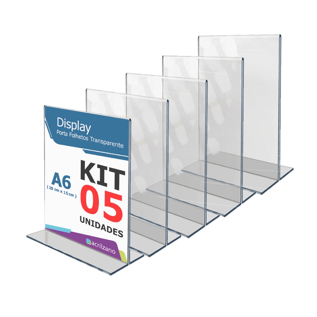 Display T 10x15 A6 Acrílico Balcão Mesa 05 Pecas