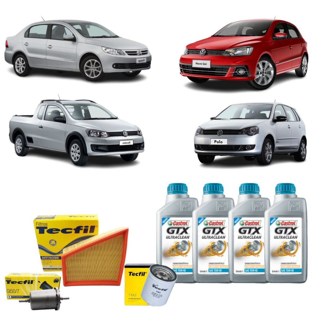 Kit Troca De Oleo Filtros VW Gol Voyage Polo Saveiro G5 1.6 8V 15w40 Castrol Original Semisintético