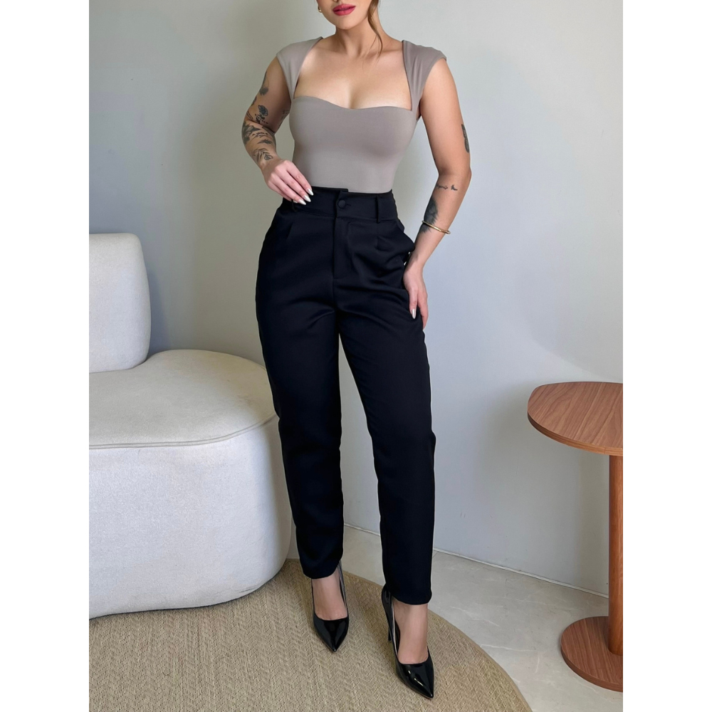 Calça Alfaiataria Feminina Cintura Alta Com Bolso Básica Casual Social Chique em Oferta na Shopee