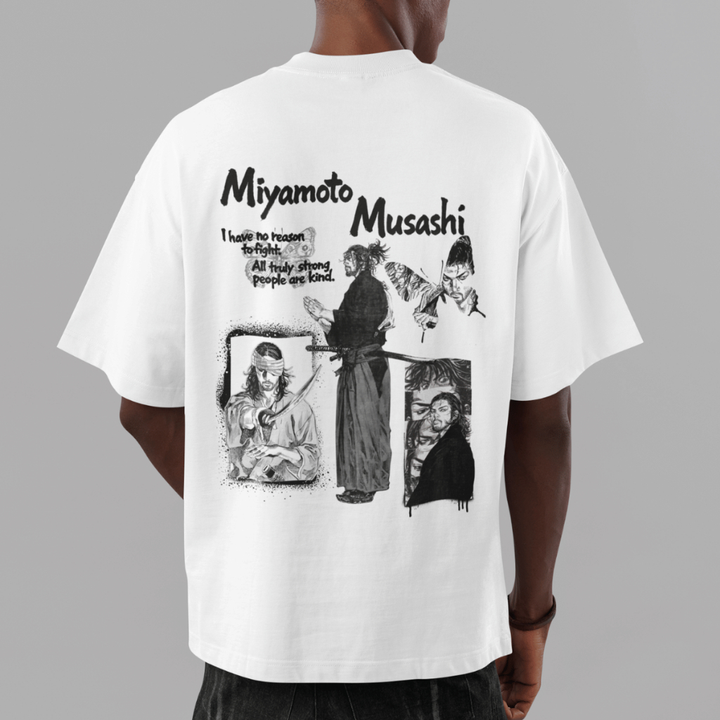 Camiseta Oversized Samurai Musashi Miyamoto Manga Vagabond Moda Otaku Geek Blusa Unissex 100% Algodão
