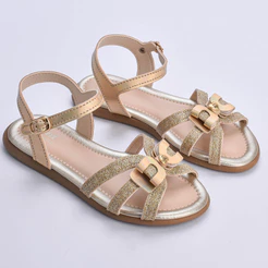 Sandália Infantil Menina Kidy Cristal Ouro Laço Brilho Confortável Delicada Antiderrpante