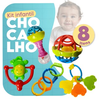 Kit 8 Peças Brinquedos Para Bebê Chocalho Mordedor Brinquedo Sensorial Estimula O Desenvolvimento em Oferta na Shopee