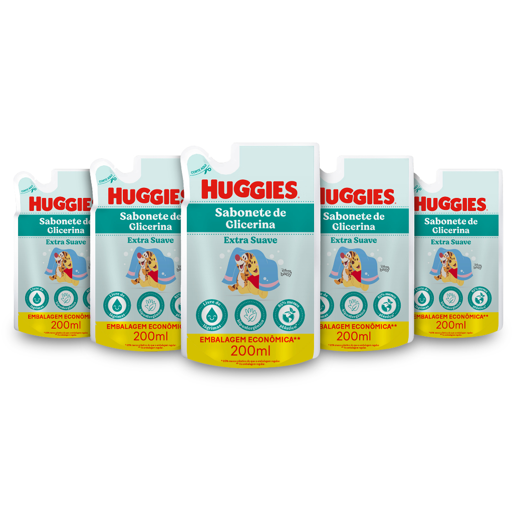 Kit 5 - Sabonete Refil Huggies Extra Suave 200 ml em Oferta na Shopee