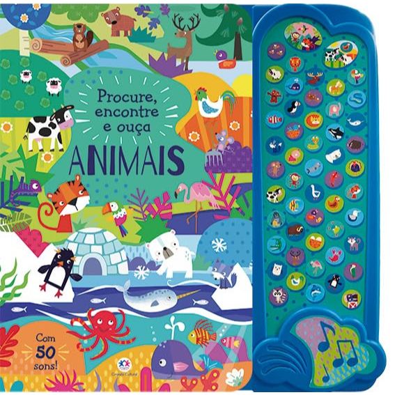 Livro Sonoro Procure e Encontre Animais com mais de 50 Sons