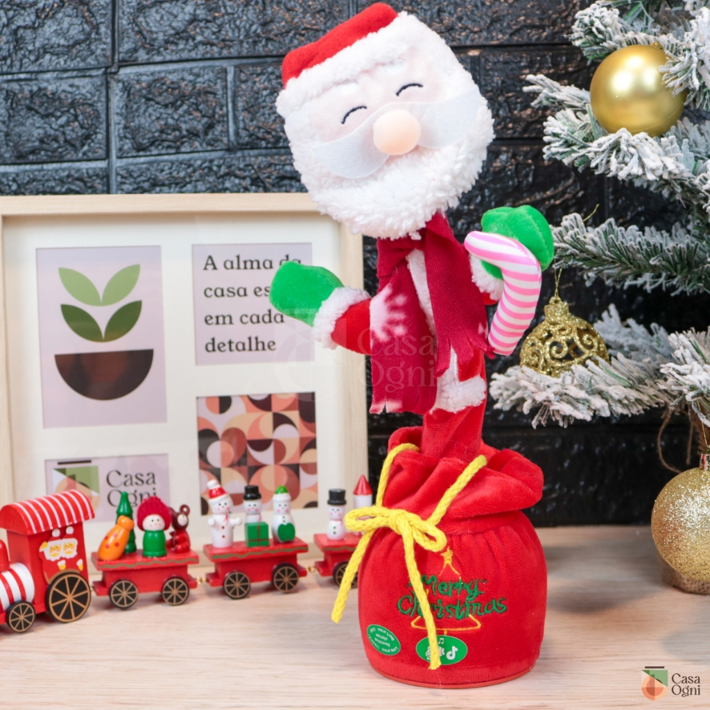 Papai Noel Musical Repetidor Dançarino Decoração Natal 35cm Boneco Música Movimento Enfeite Natalino
