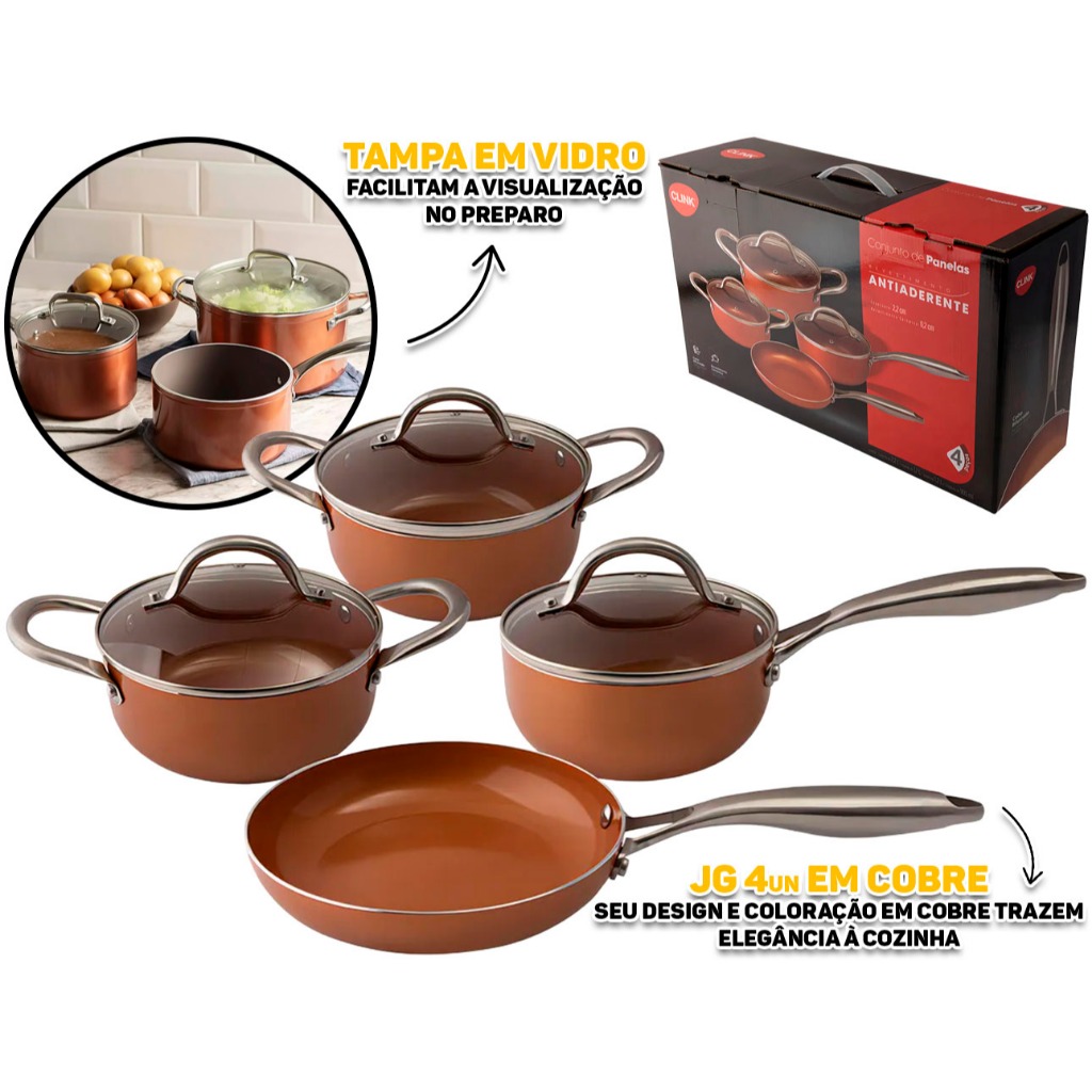 Conjunto Jogo De Panela 4 Peças Antiaderente Tampa De Vidro P/ Cozinhar S/ Grudar Limpa Fácil Click em Oferta na Shopee