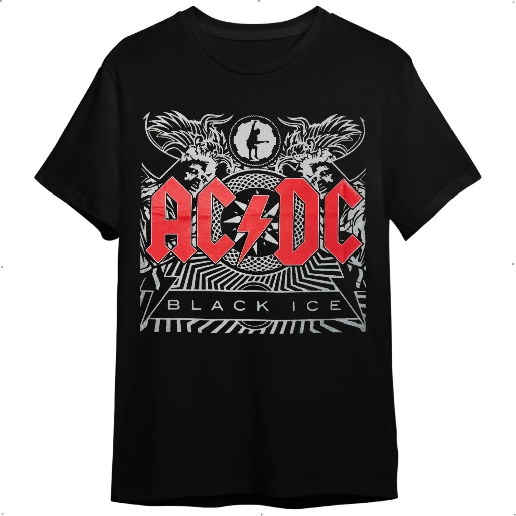 Camiseta AC DC ACDC Black Ice Preta Banda De Rock Camisa Masculina E Feminina 100% Algodão Premium