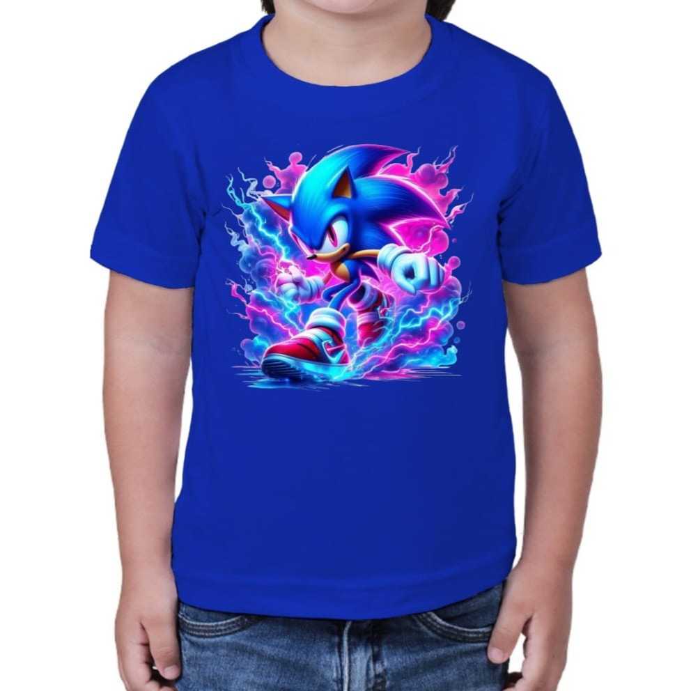 Camiseta Infantil Masculina Menino Sonic Personagem Desenho Manga Curta 100% Algodão Estampa Divertida
