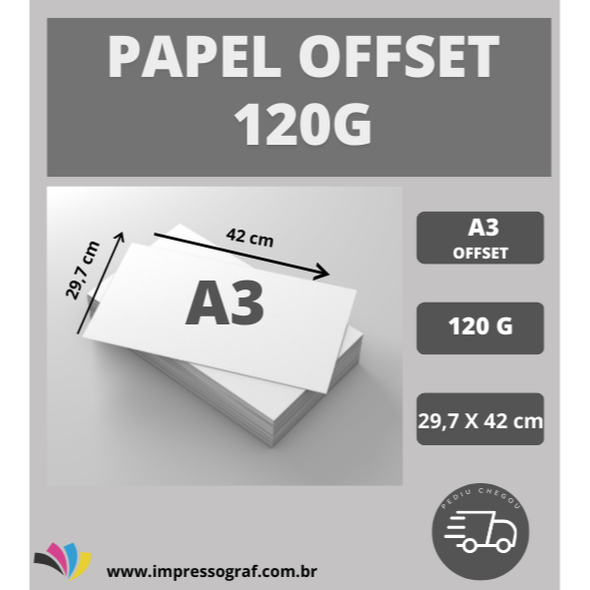 Papel Offset 120g - Formato A3 - 100 Folhas - Papel Branco Sulfite