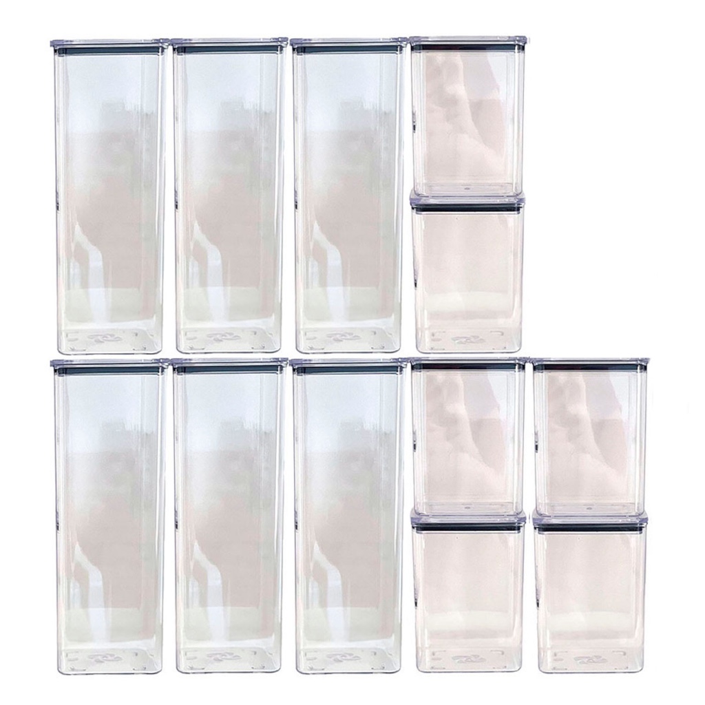 Kit com 12 potes herméticos acrílicos empilháveis 2 tamanhos organização