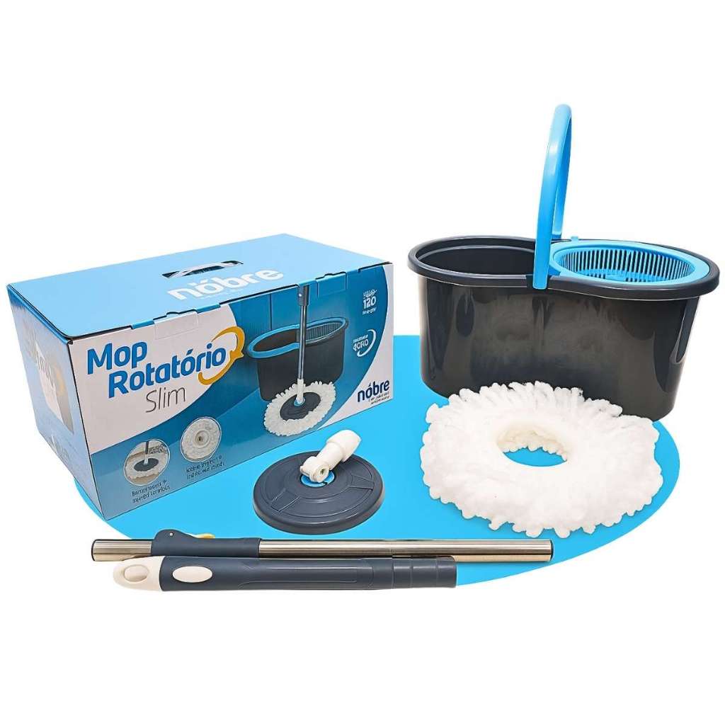 Mop Giratorio Conjunto Com Cabo de 1,10 cm Cesto Em Inox Balde Centrífuga Cesto Unidade