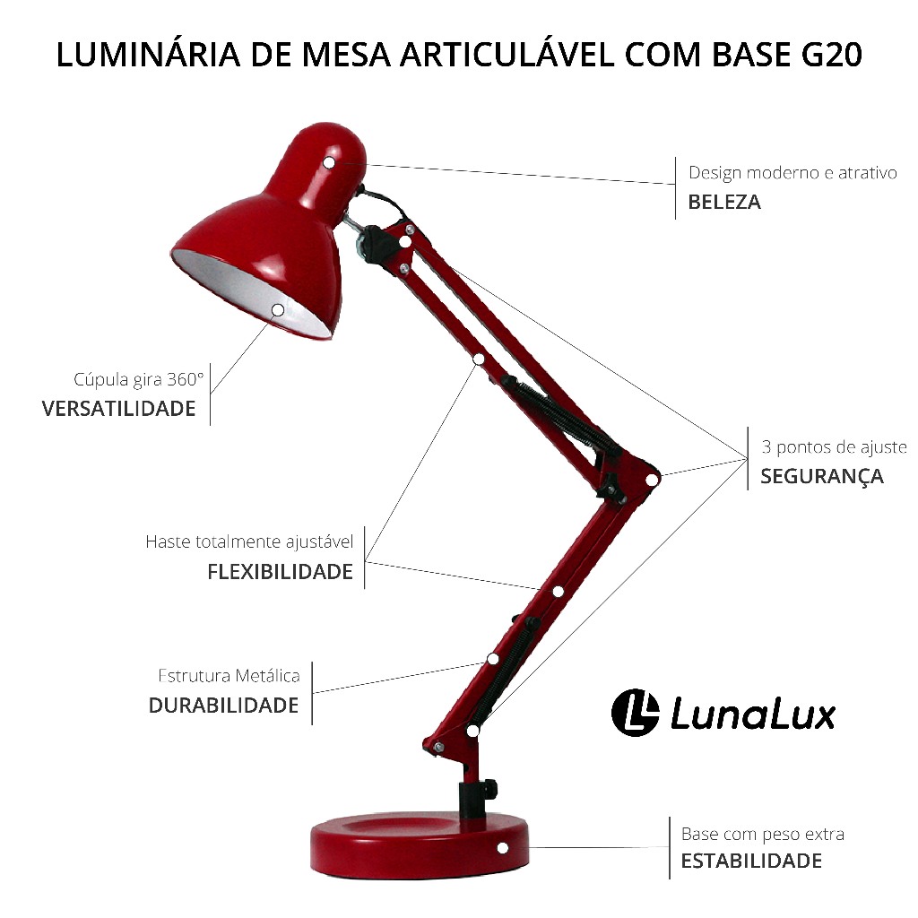 Luminária de Mesa Totalmente Articulável Estilo Pixar - 5 cores disponíveis - 1110 V - 220 V em Oferta na Shopee