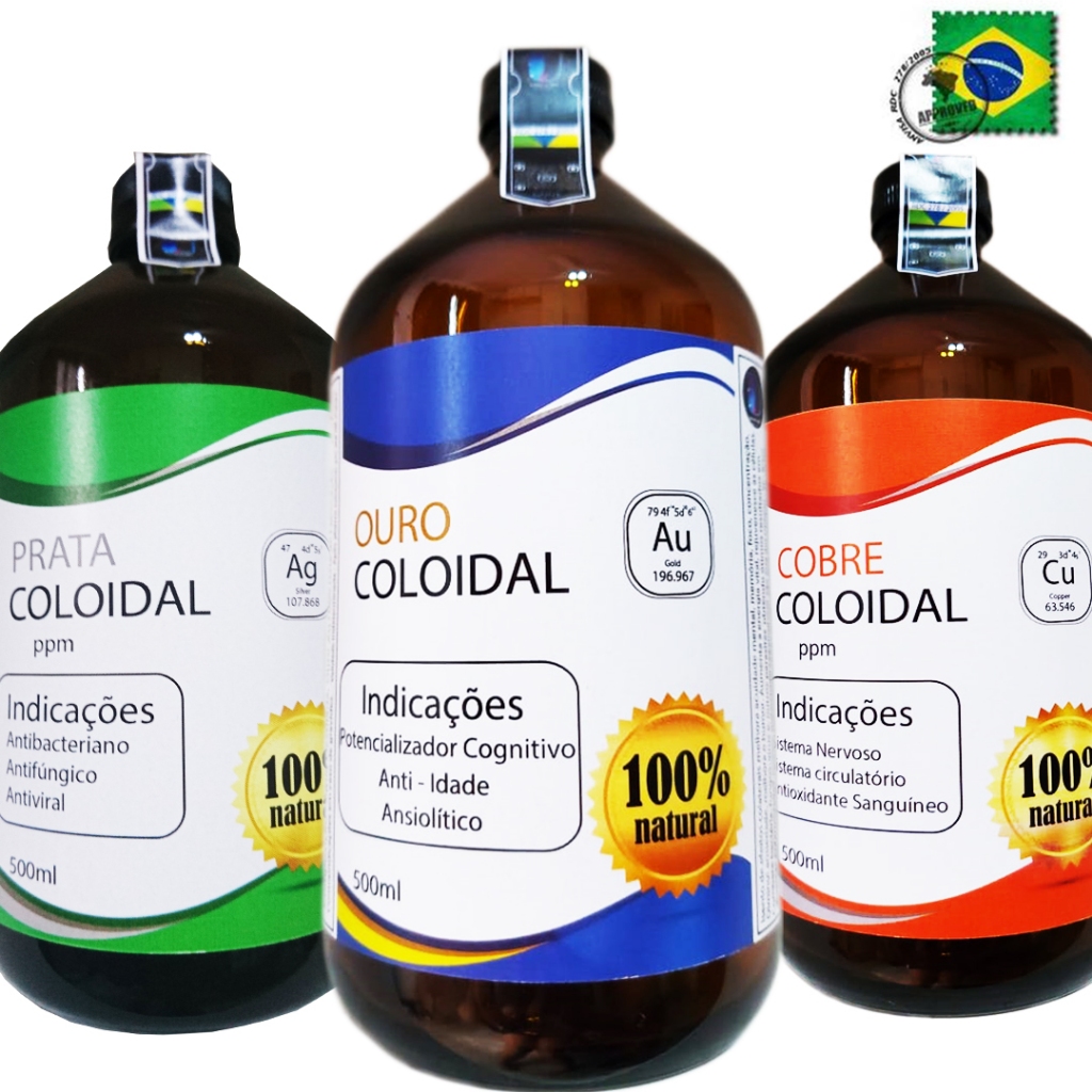 01 Kit Coloidal Prata + Ouro + Cobre 500ml Universe MBS Nanoscience