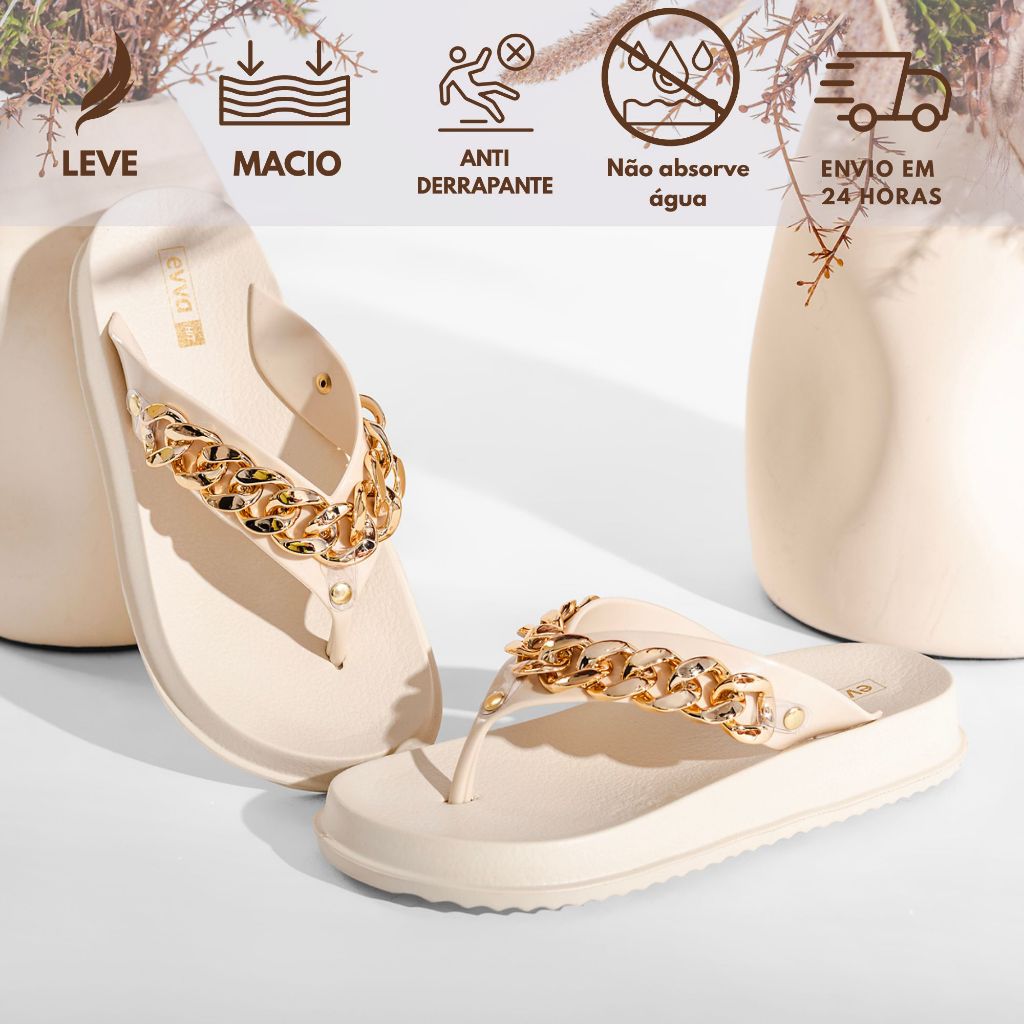 Chinelo Feminino Nuvem Com Corrente Blogueira Verão Lançamento Sandália Rasteira Papete Confortável
