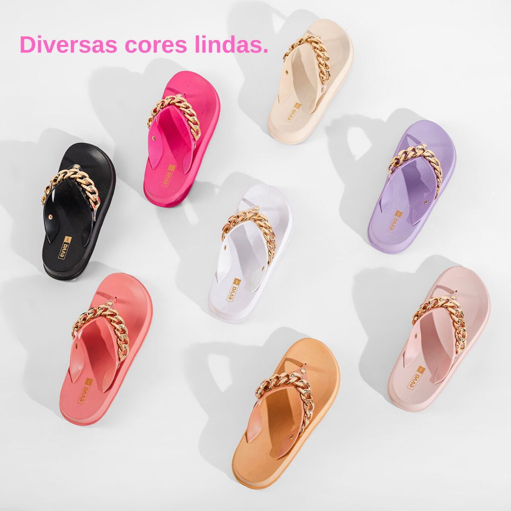Chinelo Feminino Nuvem Com Corrente Blogueira Verão Lançamento Sandália Rasteira Papete Confortável