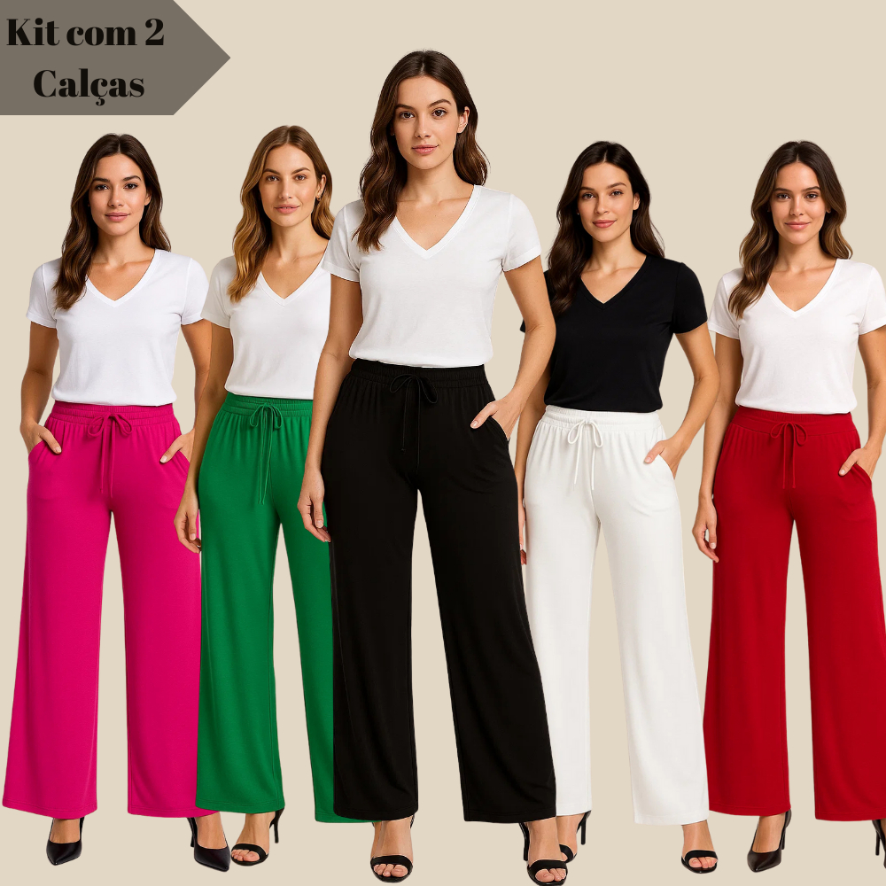 Kit 2 Calças Pantalona Ciltura Alta com Bolso em Oferta na Shopee