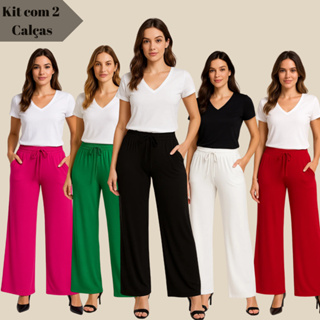 Kit 2 Calças Pantalona Ciltura Alta com Bolso em Oferta na Shopee