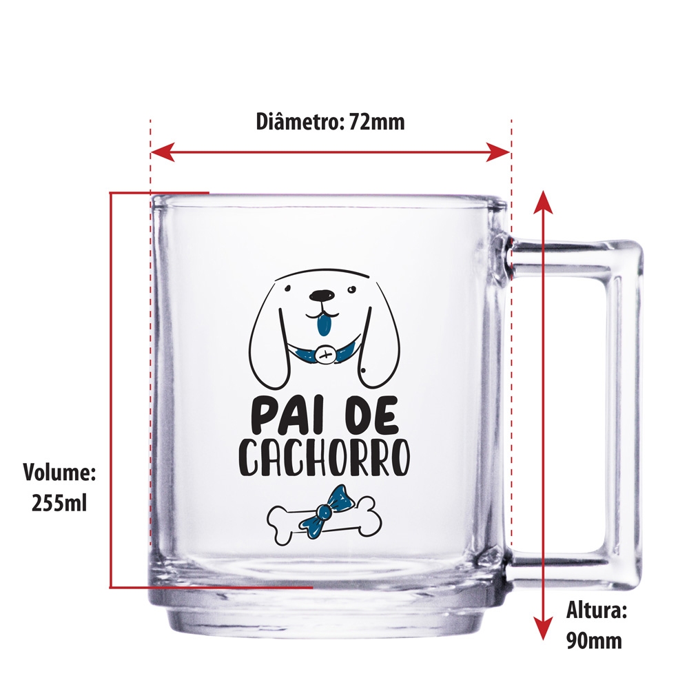 Caneca Para Café e Chá Veneza, Caneca de Vidro Para Café Estampa Pai de Cachorro 255ml - Ruvolo