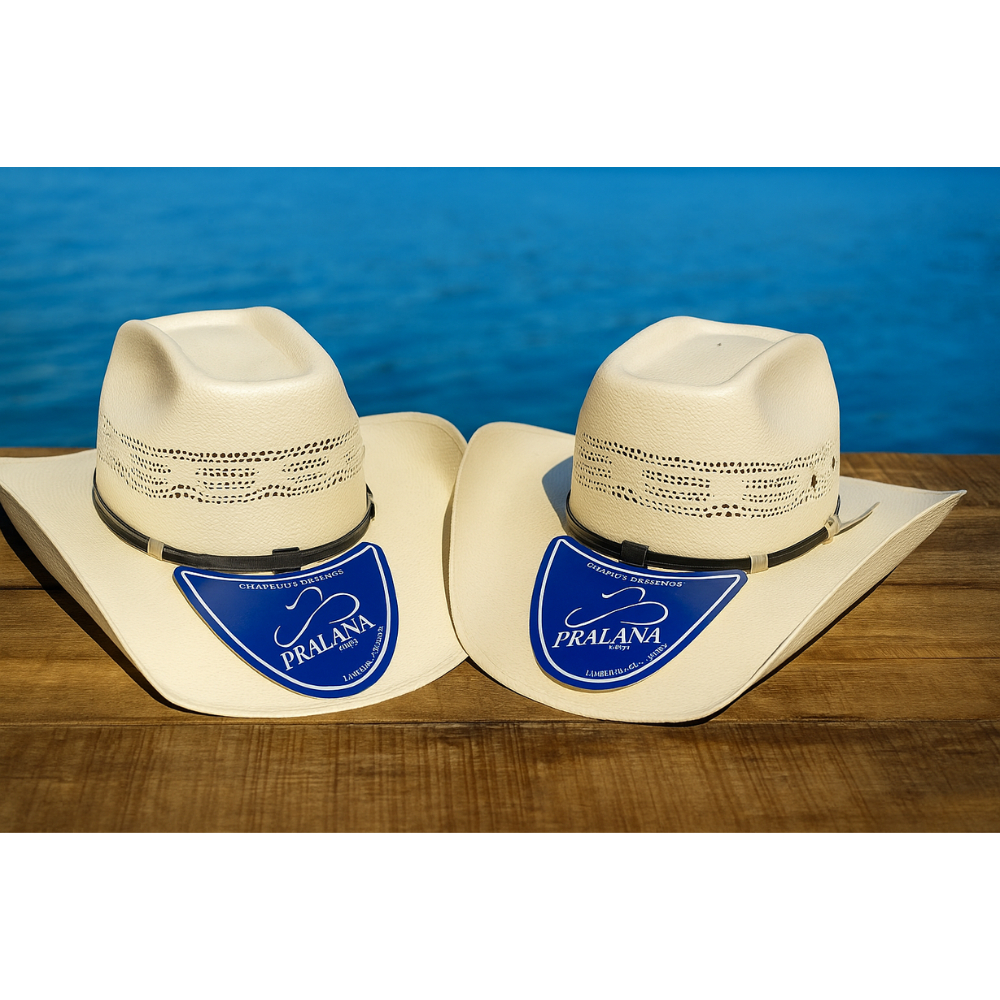 Kit 2 Chapéus Pralana Bangora Farmer Original Palha Importada Aba 10 e 12 Rodeio Sertanejo Cowboy