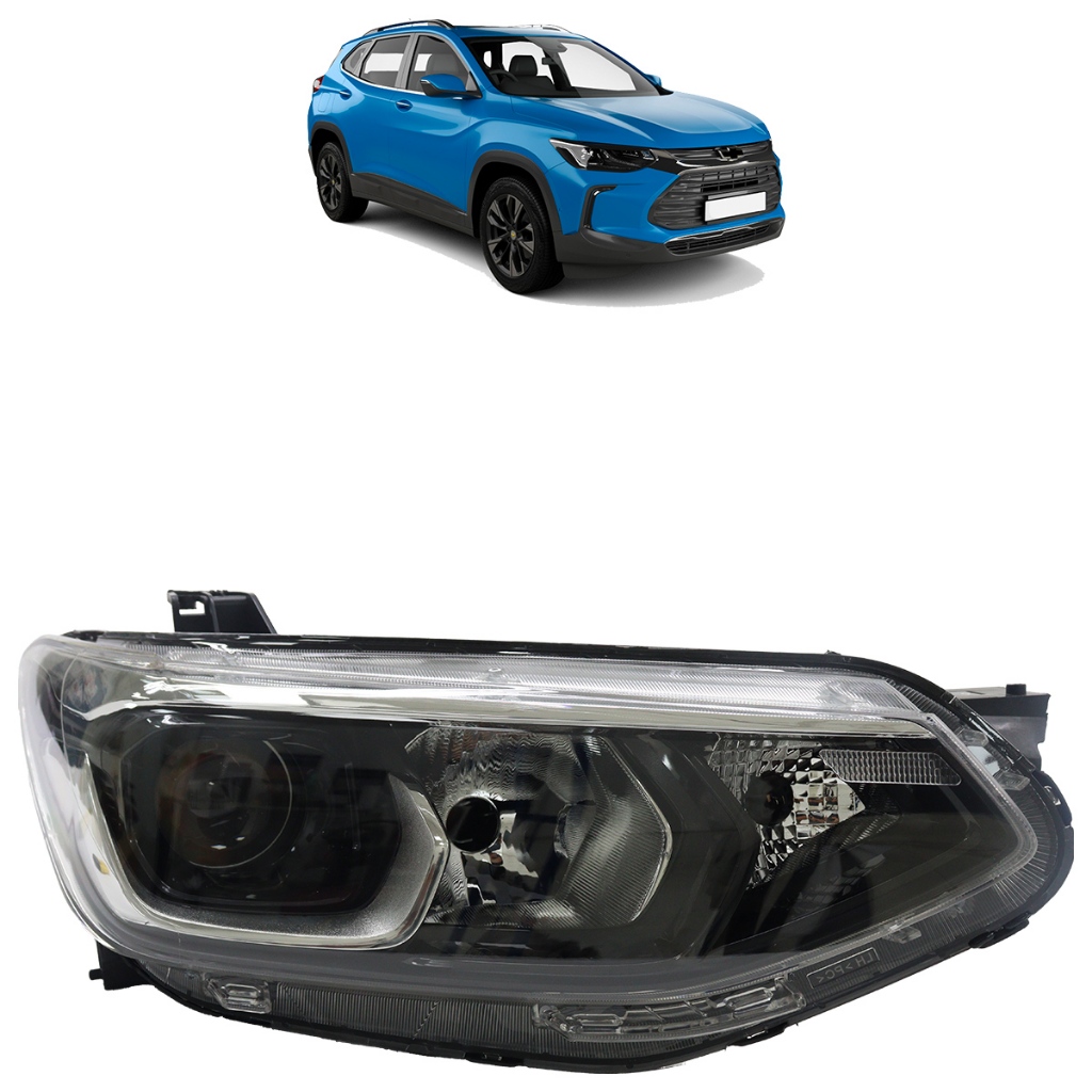 Farol Dianteiro Tracker 2021 2022 2023 2024 Máscara Negra Lente Lisa Acrilico