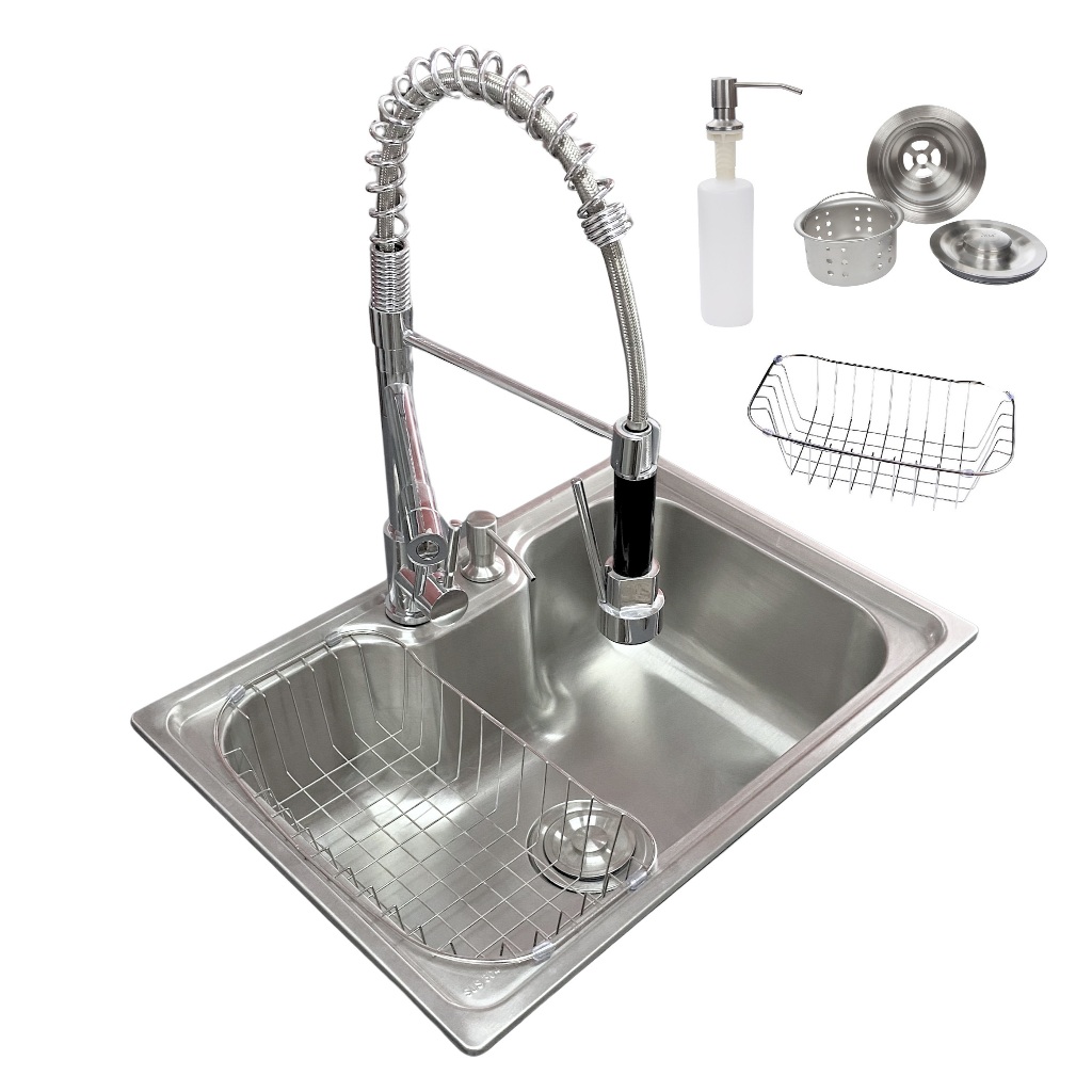 Kit Cuba de Cozinha Gourmet 60x42cm Aço Inox 304 E Torneira Monocomando Gourmet 50 cm