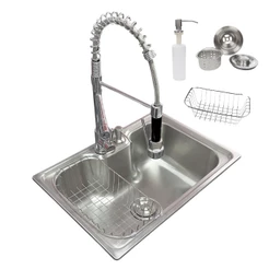 Kit Cuba de Cozinha Gourmet 60x42cm Aço Inox 304 E Torneira Monocomando Gourmet 50 cm