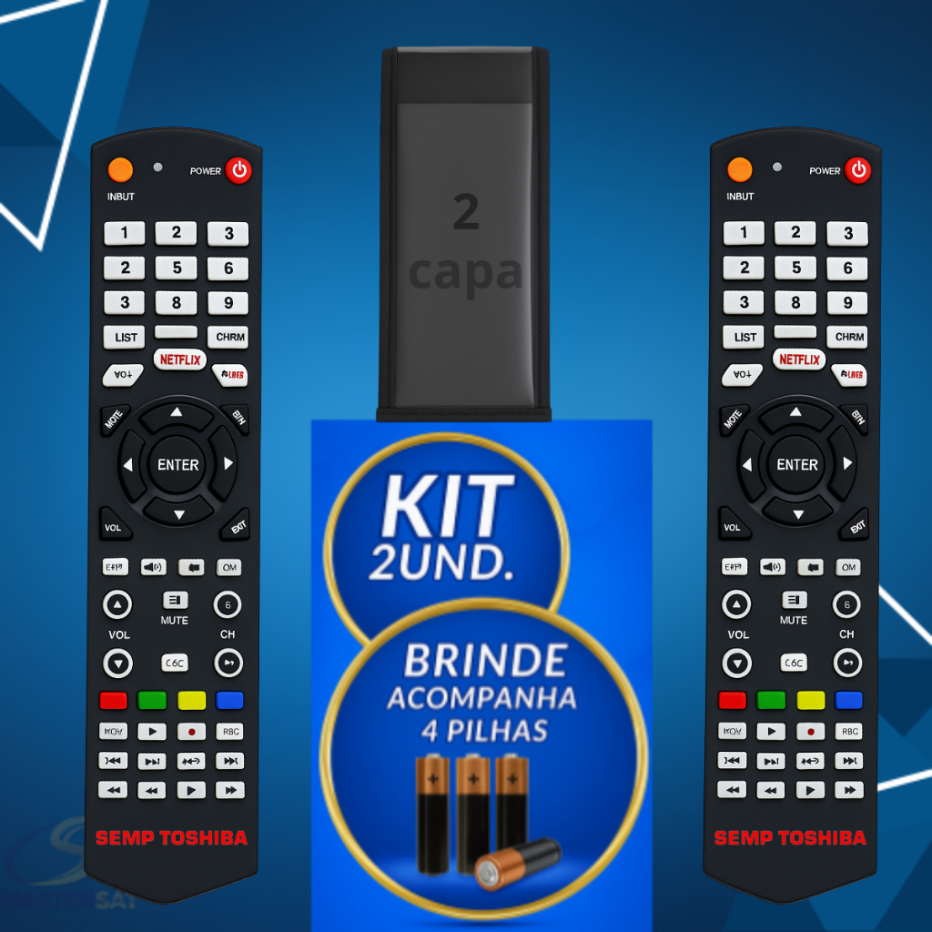 Kit 2 Controle Remoto Para Tv Semp Toshiba Smart 32/42/48/50 com pilhas e Capas