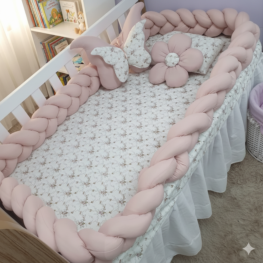 Kit Berço Americano Trança 05 Peças Menina Menino Baby bebê Luxo decoração almofada flor/ borboleta em Oferta na Shopee