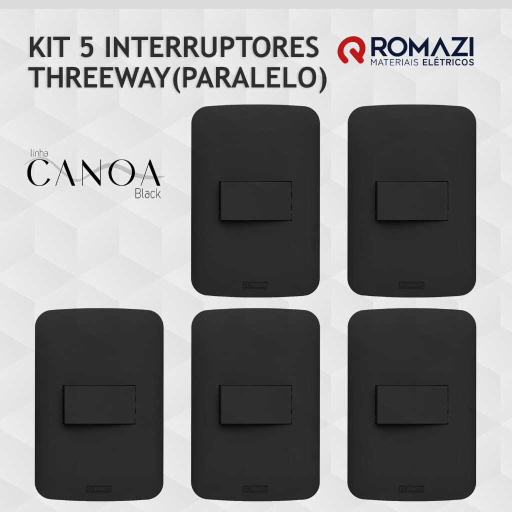 KIT 5 INTERRUPTOR PARALELO/THREE WAY CANOA BLACK  - ROMAZI em Oferta na Shopee