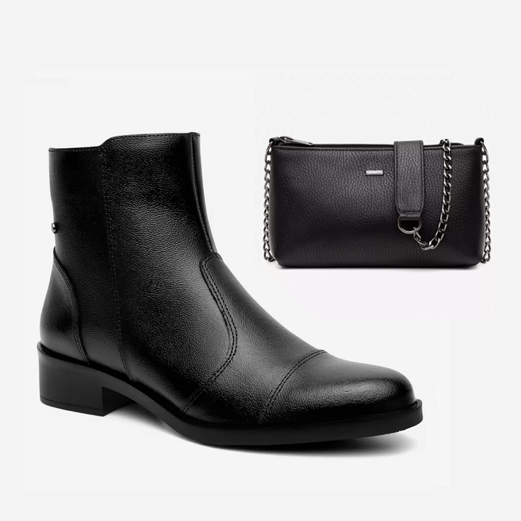 Kit Bota Luna + Bolsa Annelise em Couro Legítimo Preto ou Marrom