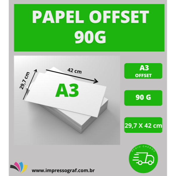 Papel Offset 90g - Formato A3 / A4 / A5 - Papel Sulfite p/ Impressão Jato de Tinta e Laser