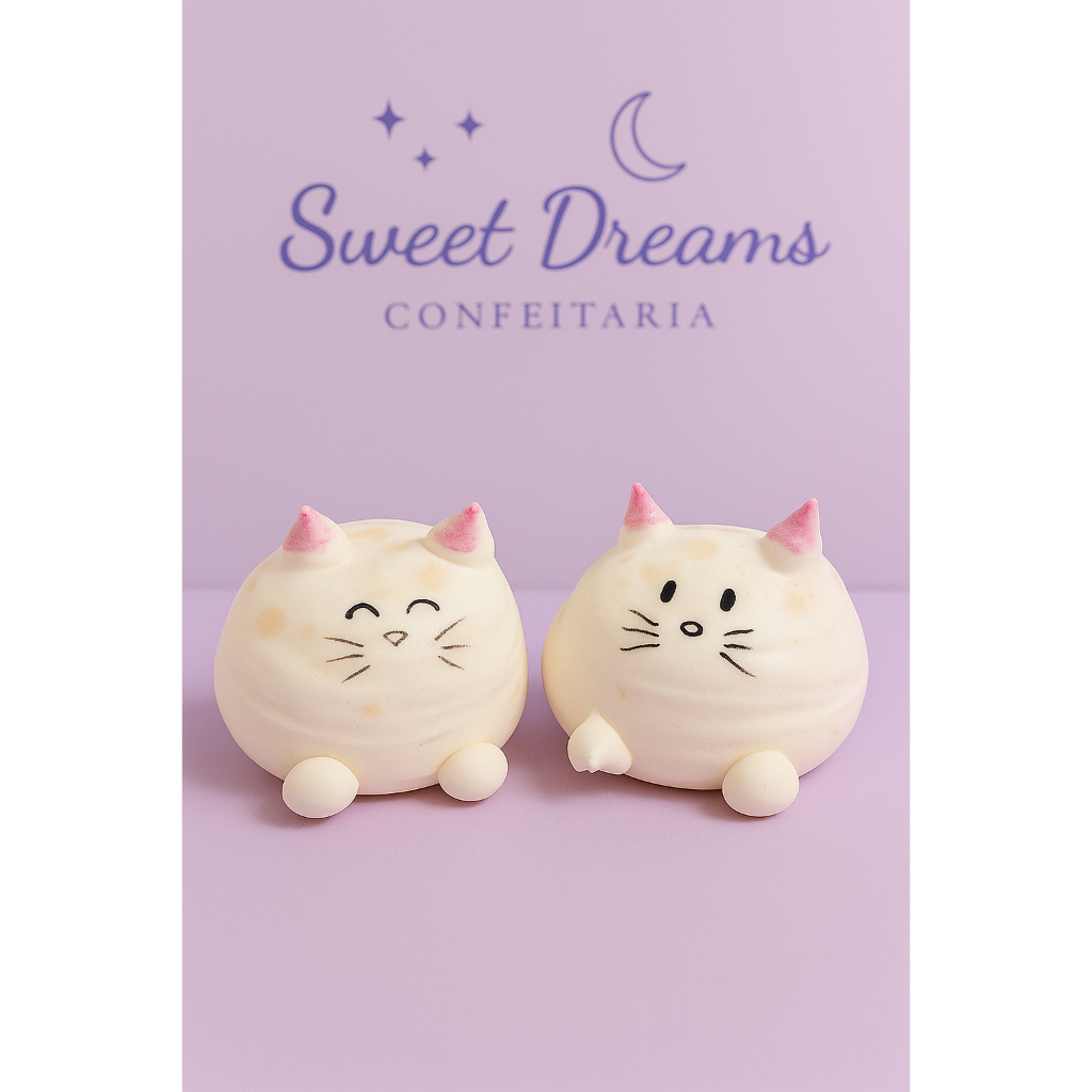 Gatinho de Suspiro Recheado – 3D Gourmet Personalizado (Nutella, Brigadeiro ou Doce de Leite)