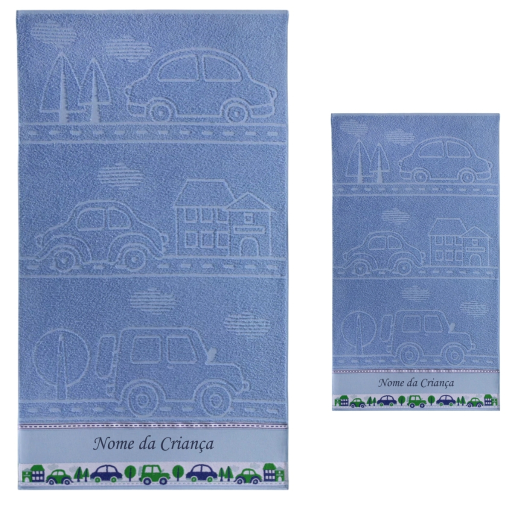 Jogo Toalha de Banho + Rosto Lavabo Infantil Criança Com Menino Menina Nome Personalizado Bordado