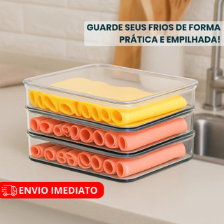 Porta Frios Presunto Queijo Kit Acrílico Resistente Duplex Duplo Com Tampa Hermético Empilhável
