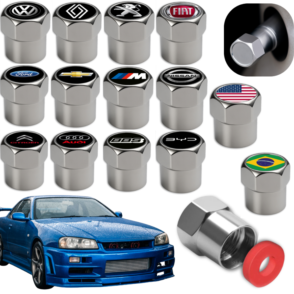 4 Tampas De Valvula Bico Pneu Metal Acessório Automotivo Universal Metal Carro