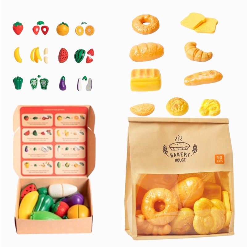 Brinquedo Kit Educativo Infantil Pão e Frutinha Alimentos De Faz De Conta Imaginação Realista