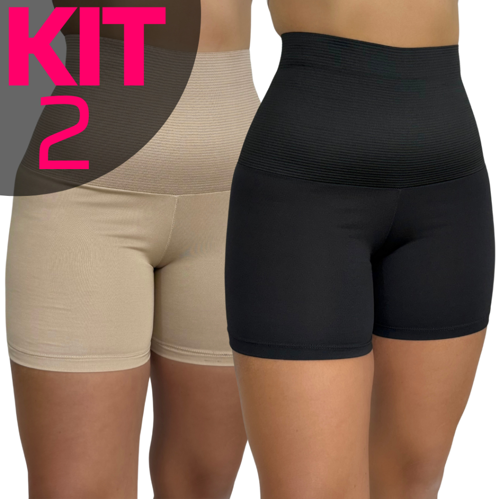 KIT 2 Cinta Modeladora Short Anágua Feminina Redutor de Medida Grande Compressão