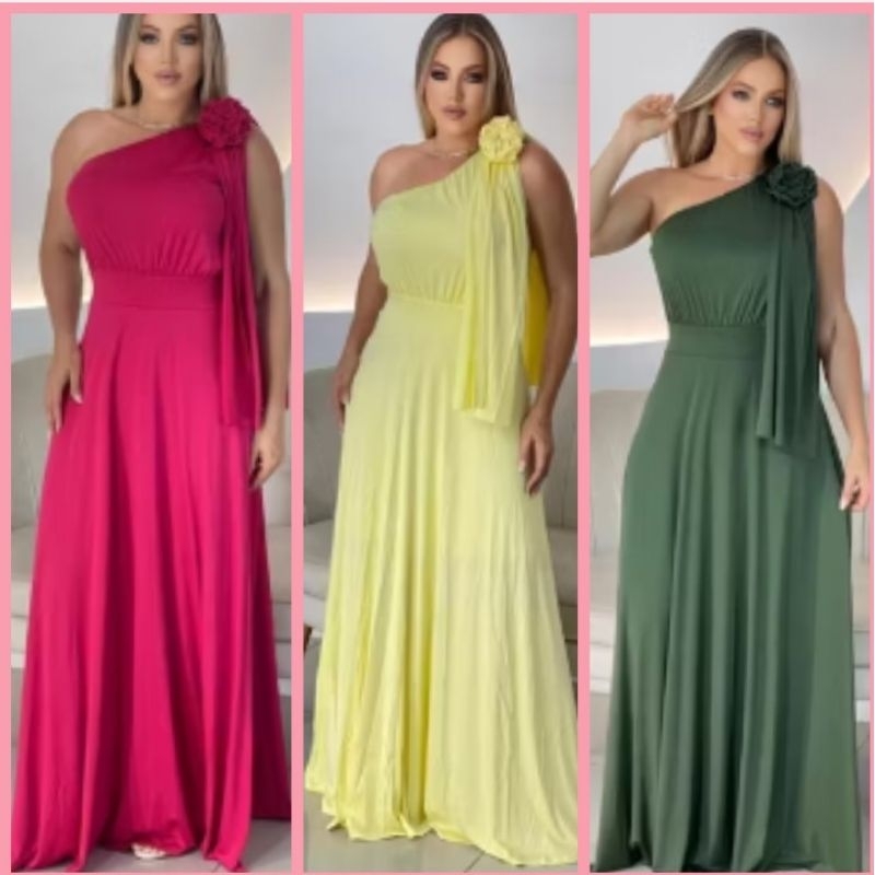 VESTIDO FORMATURA E CASAMENTO UM OMBRO SÓ COM UMA LINDA ROSA NO OMBRO 030. em Oferta na Shopee