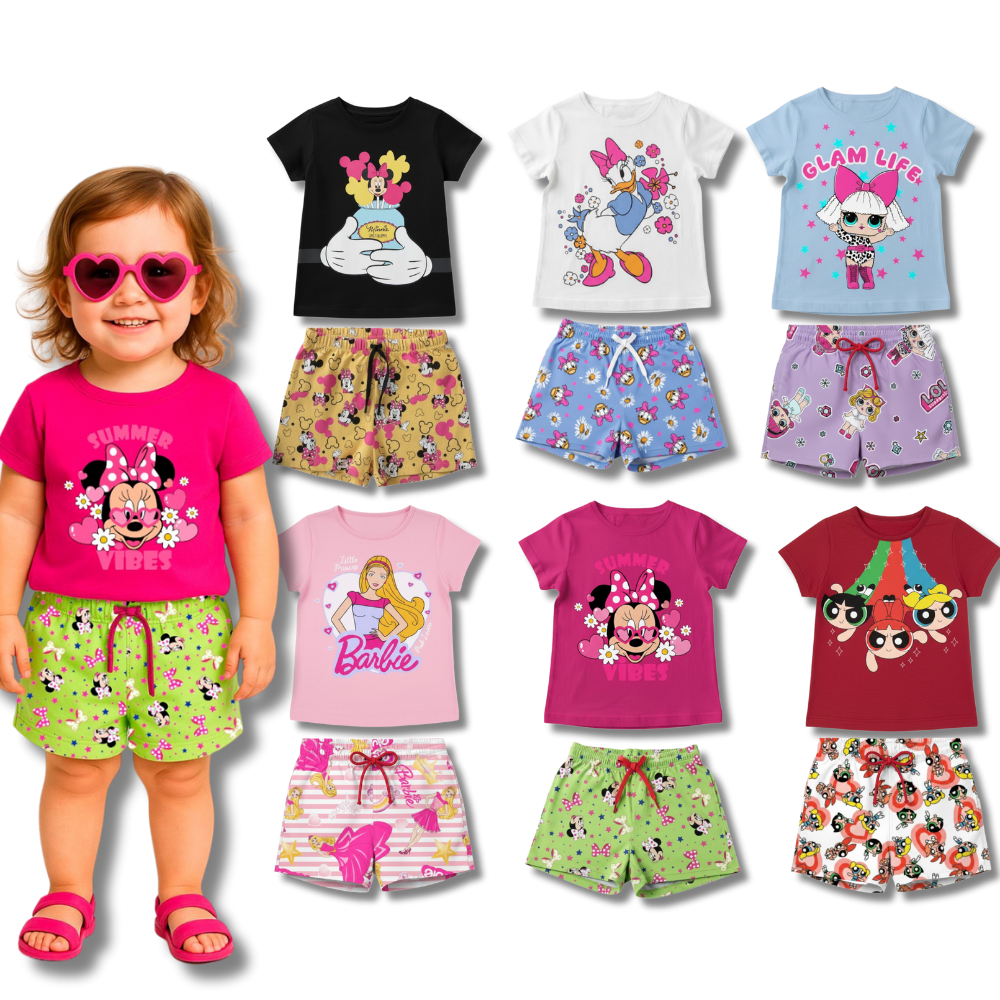 Kit Sortido Conjunto Verão Estampado Feminino/Menina Blusas + Shorts Infantil - Escolha seu Kit