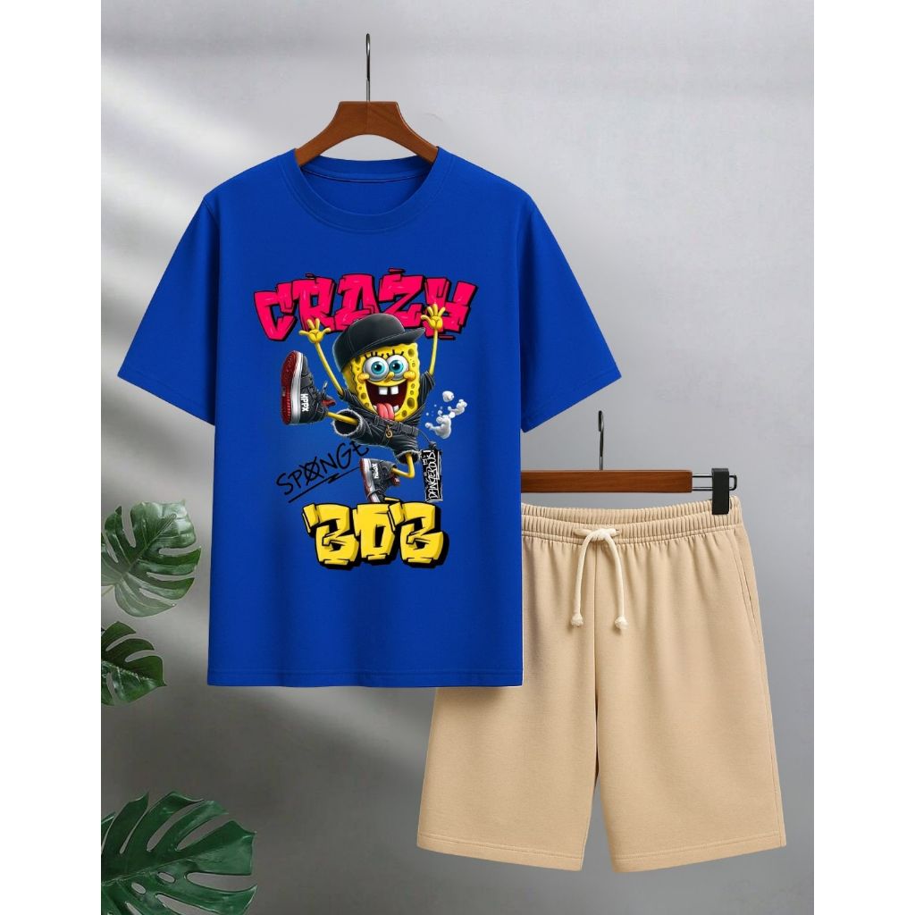 Conjunto Infantil Masculino 100% Algodão Camiseta Estampada Basica E Short Moletinho Liso