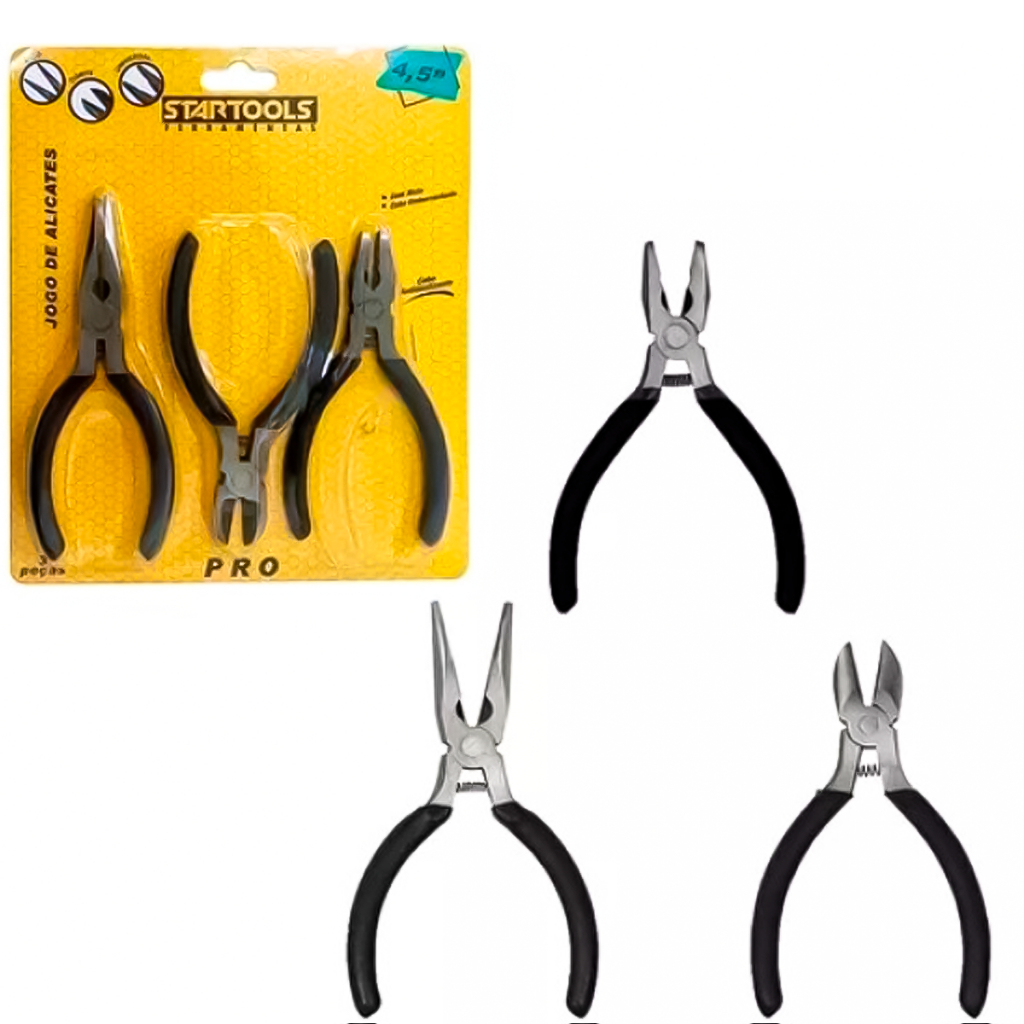 Kit Jogo 3 Mini Alicates Bico Universal E Corte 4,5 Pol. Multiuso Serviços Leves Pequenos Reparos em Oferta na Shopee