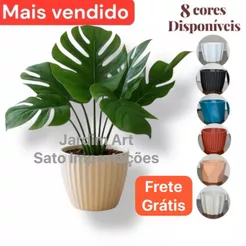 Arranjo Costela de Adão Artificial com Vaso Moderno 30cm c/ musgo